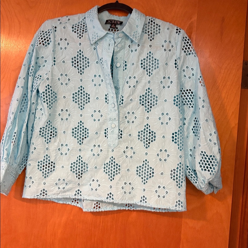J. Crew Sky Blue Eyelet Top
